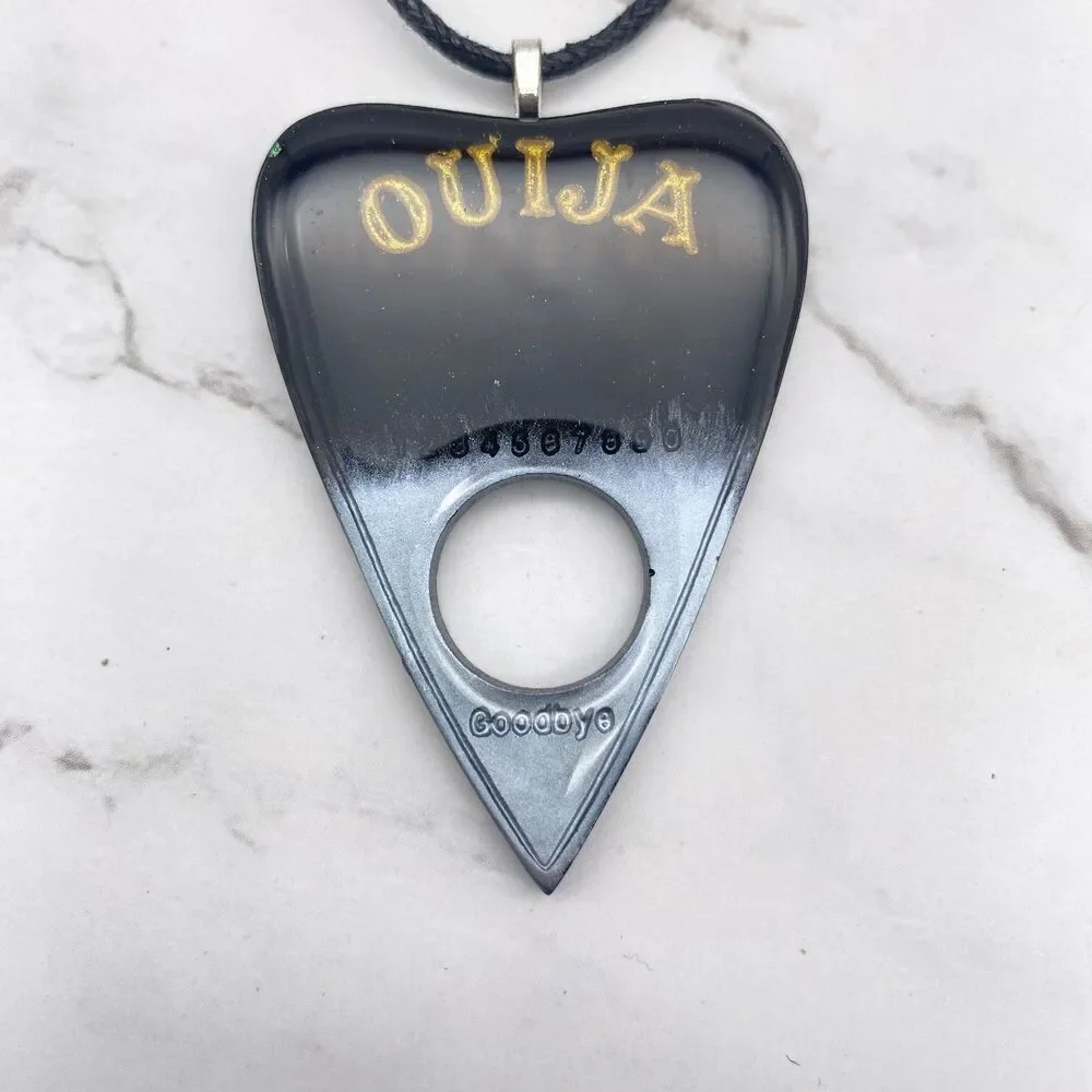 Black Silver Chrome Dipped Ouija Planchette Necklace
